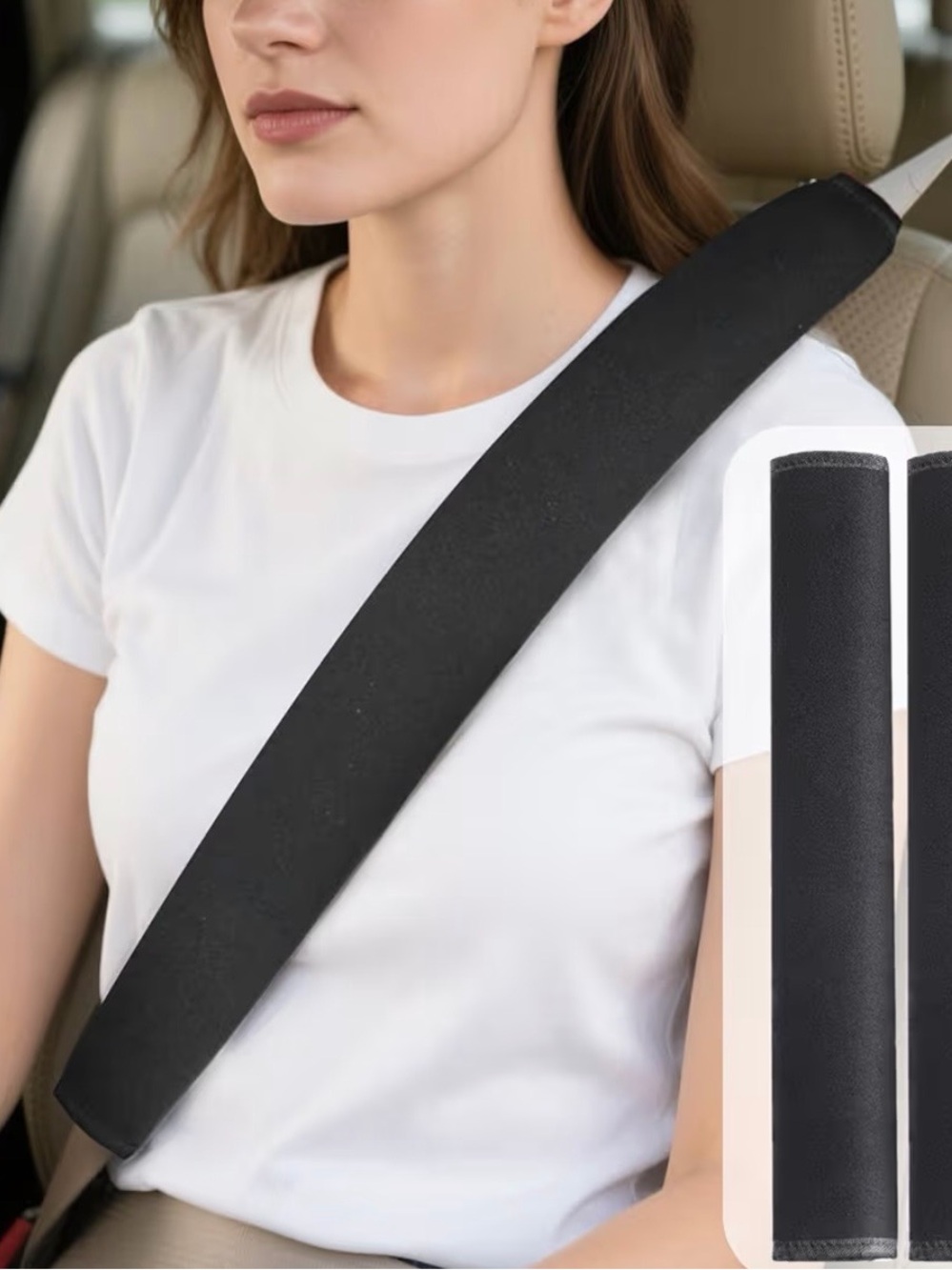 Black Seat Belt Shoulder Pad Pair - Soft Cover